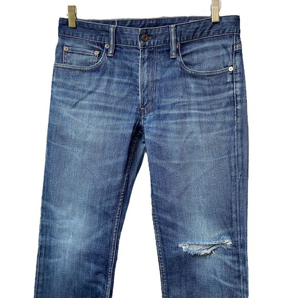 BONOBOS Men's Jeans 31x30 Straight Leg Medium Wash Blue Denim Distressed - Picture 2 of 13